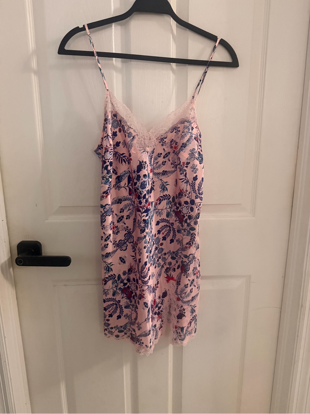 Victoria Secret- Floral Lace Trim Pink Satin Chemise